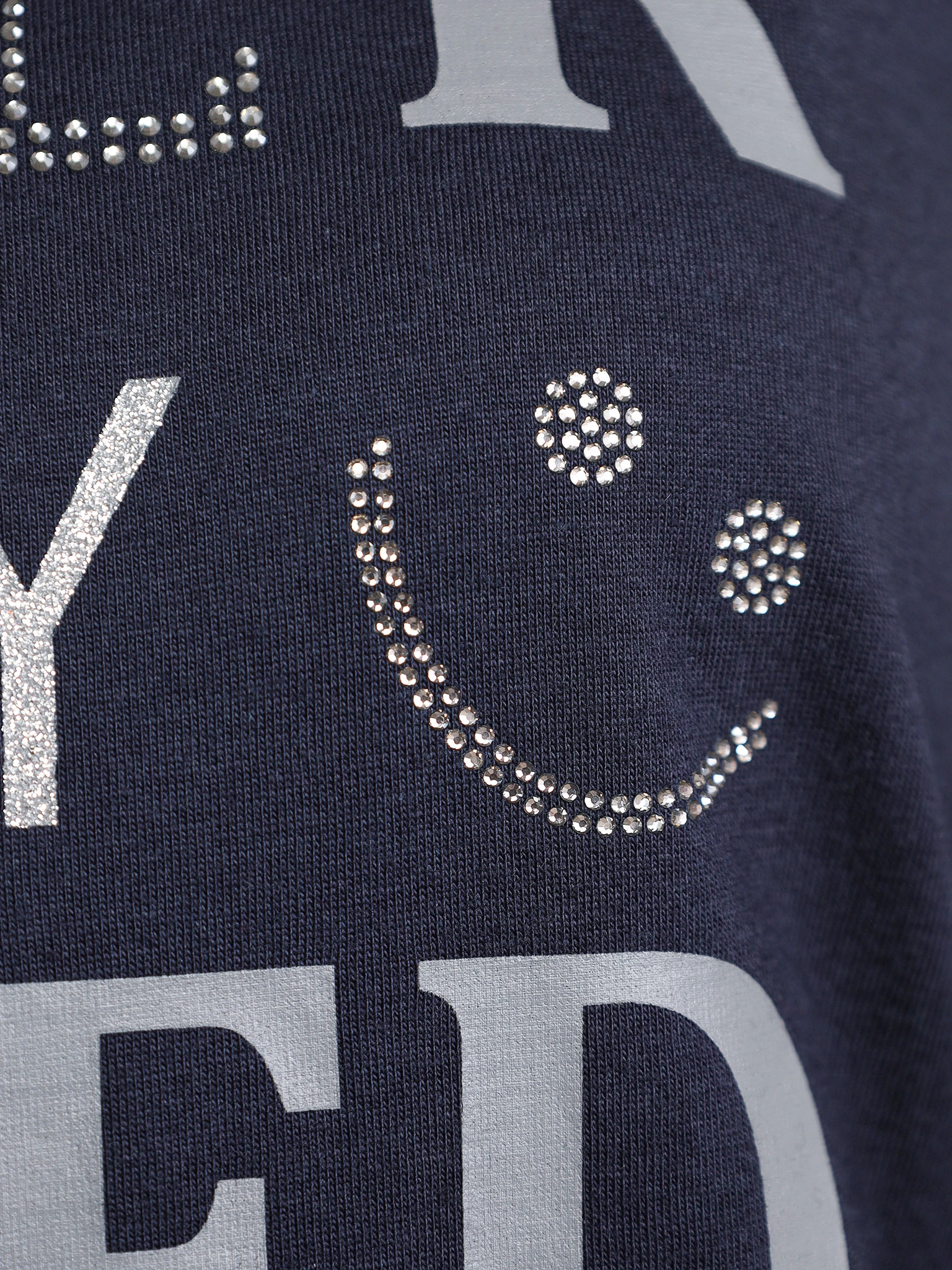 Футболка темно-синего цвета со стразами из смесового хлопка